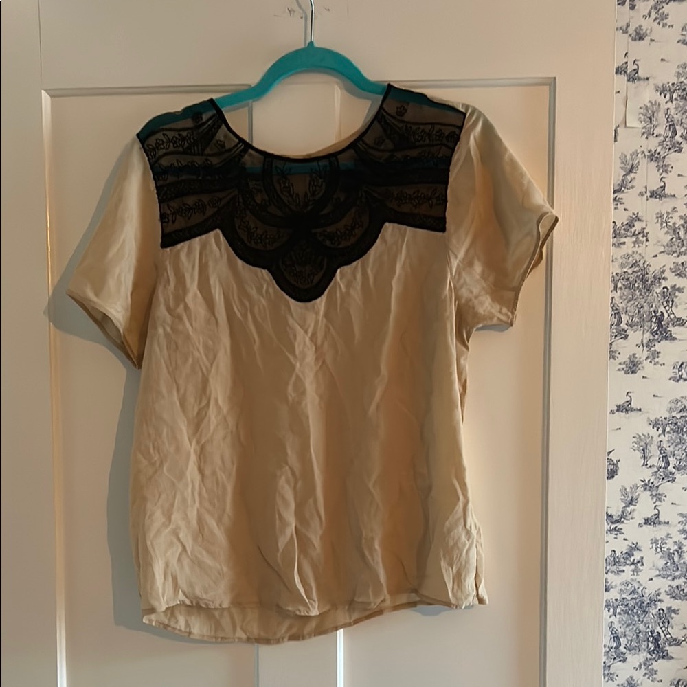 Urban Outfitters Cream and Black Short Sleeve Blouse